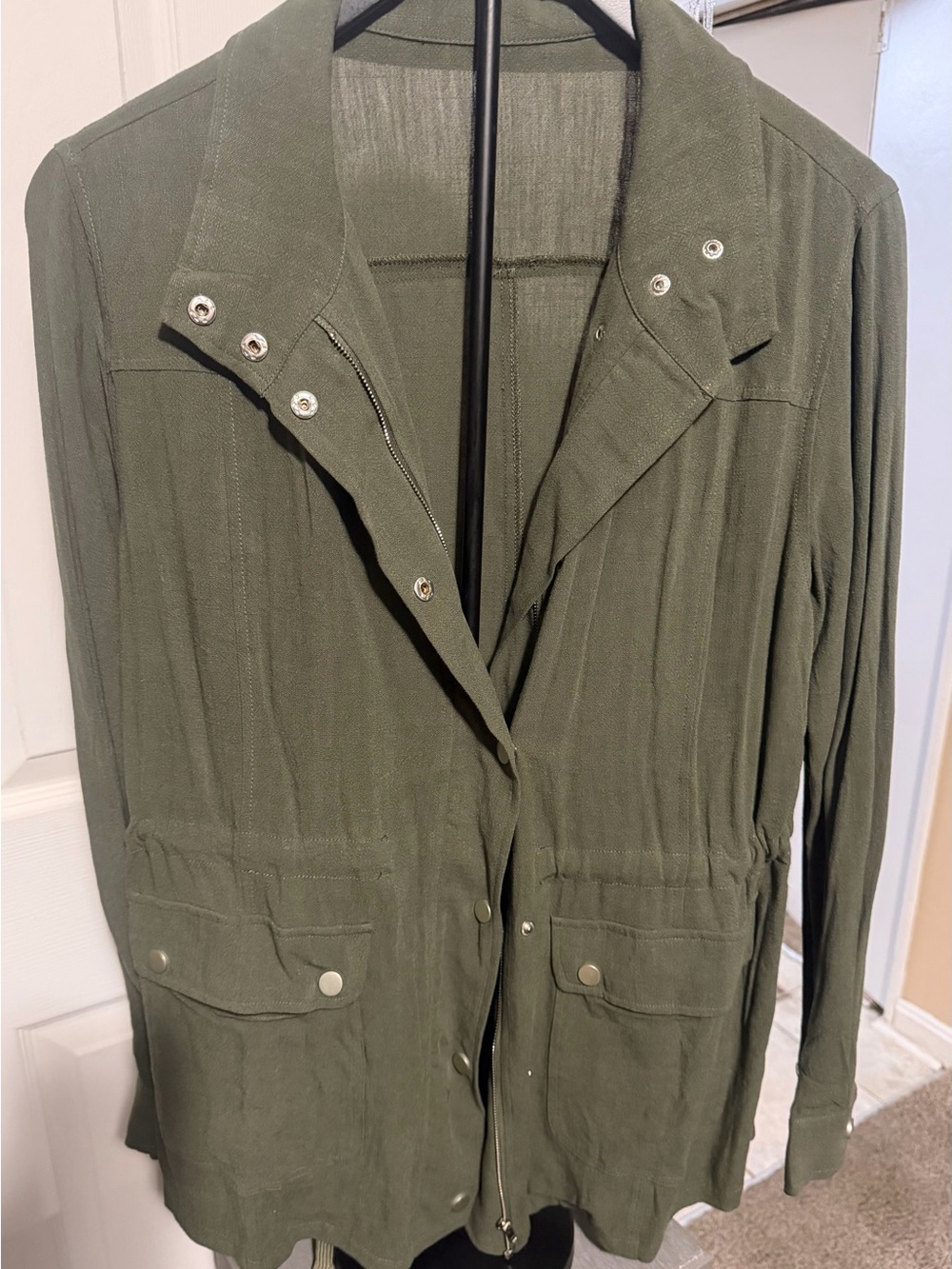 Women's Olive Utility Jacket with Drawstring Waist